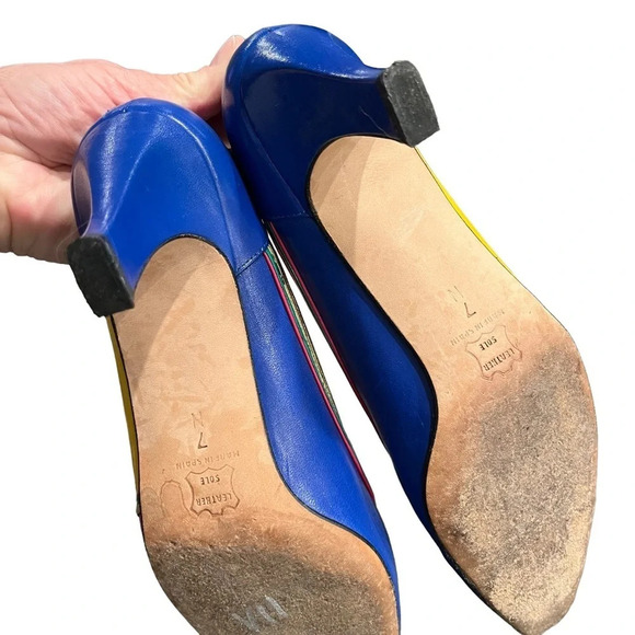 Layla Mitra Leather Multicolored Shoes 1985-1990 7M - Picture 3 of 9